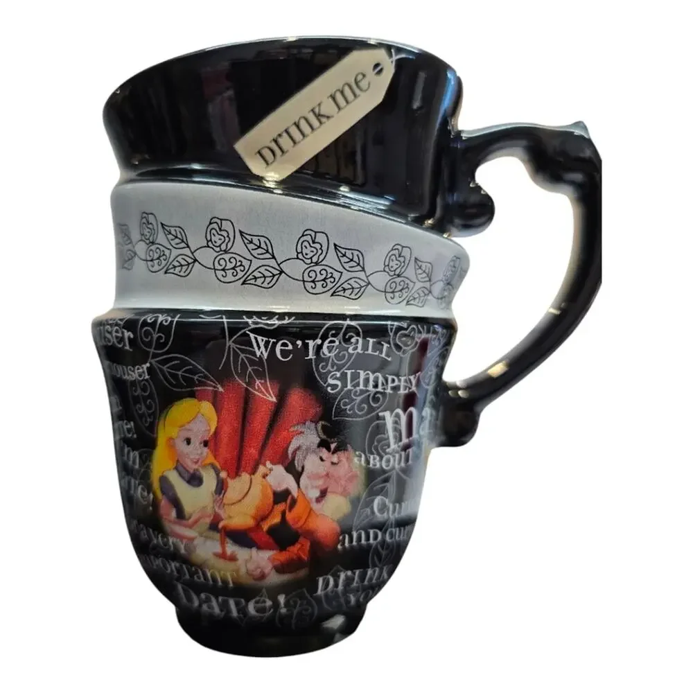 Disney Alice In Wonderland Triple Stacked Mad Hatter Black Coffee Mug